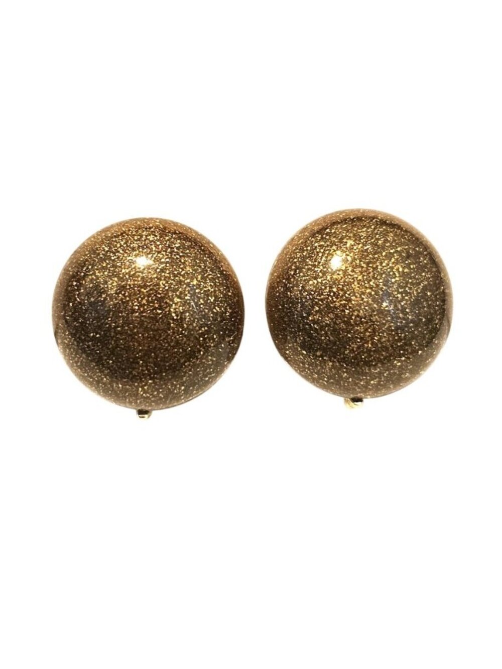 Trifari Gold Tone Chocolate Brown Sparkle Button Clip On Earrings